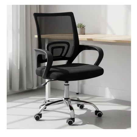 Cadeira de Escritório Ergonômica Preta com Apoio Lombar, Braços Ajustáveis e Encosto